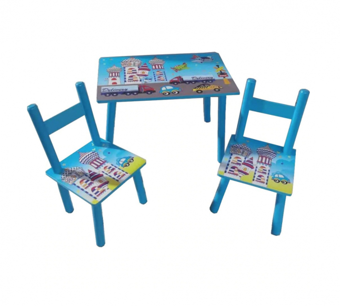 Set masuta cu doua scaune pentru copii, din MDF, albastru, 59x39x40 cm [3]