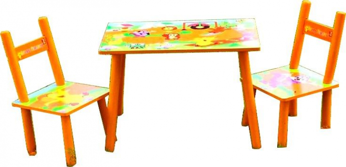 Set masuta cu doua scaune pentru copii, din MDF, portocaliu, 59x39x40 cm [2]