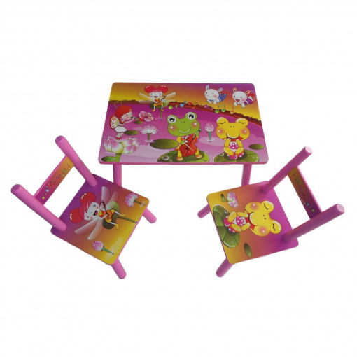 Set masuta cu doua scaune pentru copii, din MDF, roz, 59x39x40 cm [3]