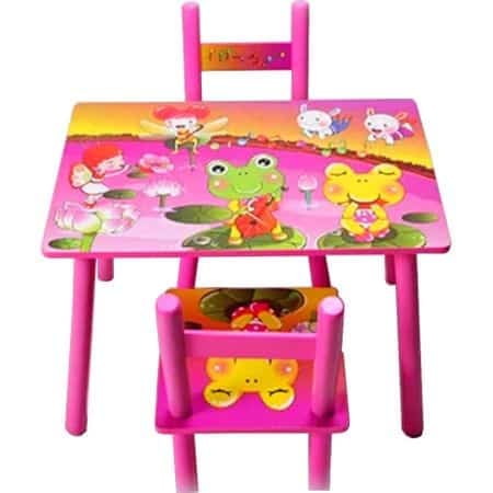 Set masuta cu doua scaune pentru copii, din MDF, roz, 59x39x40 cm [2]