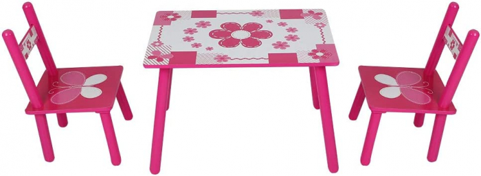 Set masuta cu doua scaune pentru copii, din MDF, Roz cu alb, 59x39x40 cm [4]