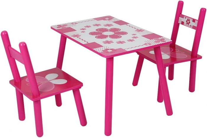Set masuta cu doua scaune pentru copii, din MDF, Roz cu alb, 59x39x40 cm [2]