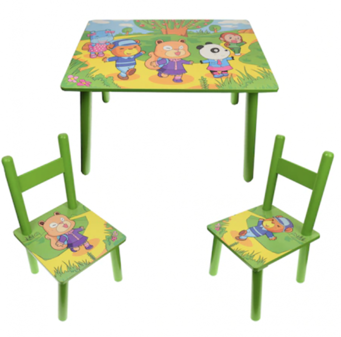 Set masuta cu doua scaune pentru copii, din MDF, verde, 59x39x40 cm [7]