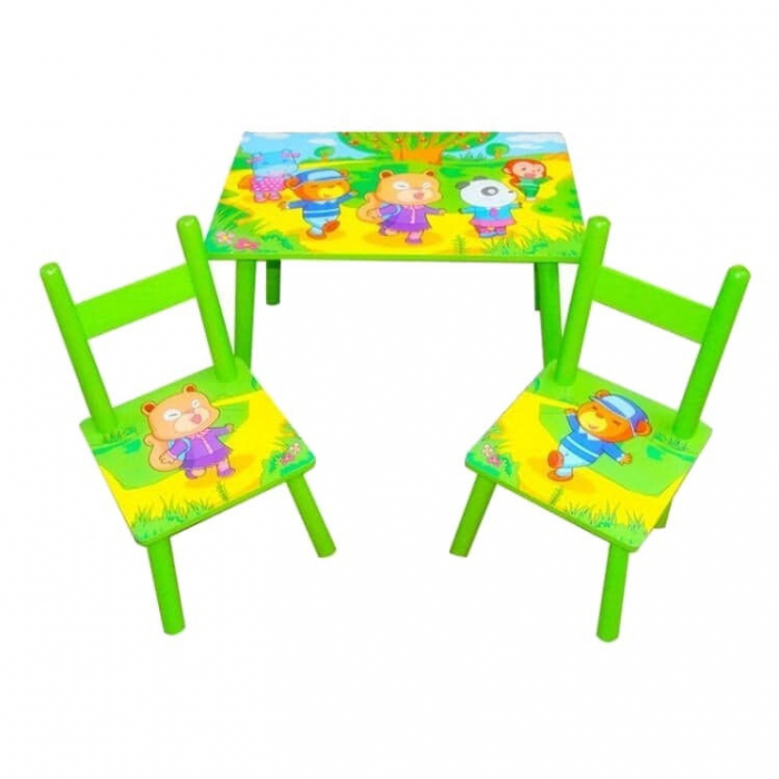 Set masuta cu doua scaune pentru copii, din MDF, verde, 59x39x40 cm [2]