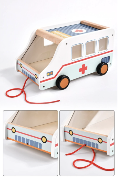 Set medical din lemn Ambulance Doctor cu masinuta de tras, ursulet si 29 piese, +3 ani [7]