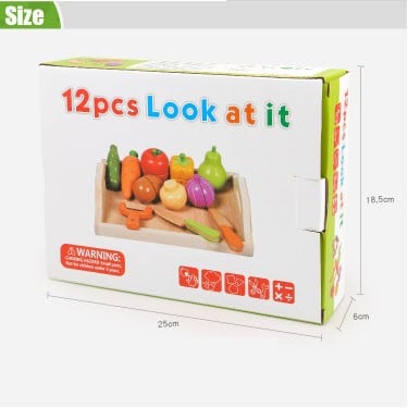 Set Montessori 12 Piese, Tavita cu legume si fructe de taiat, din lemn [8]