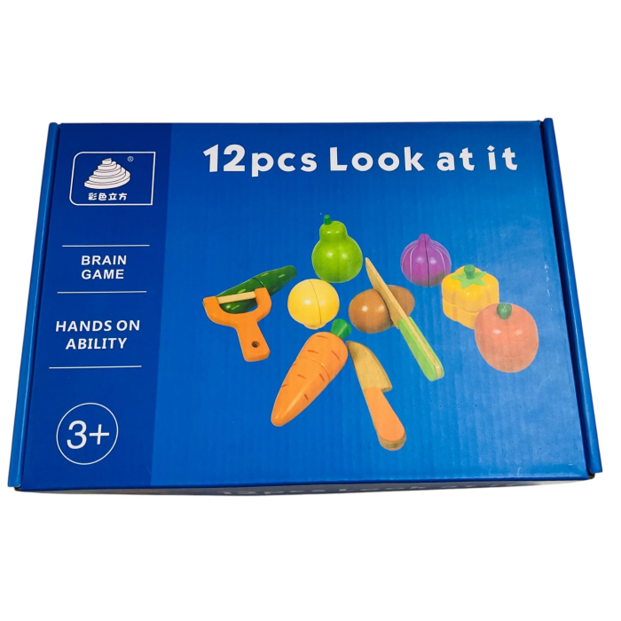 Set Montessori 12 Piese, Tavita cu legume si fructe de taiat, din lemn [8]