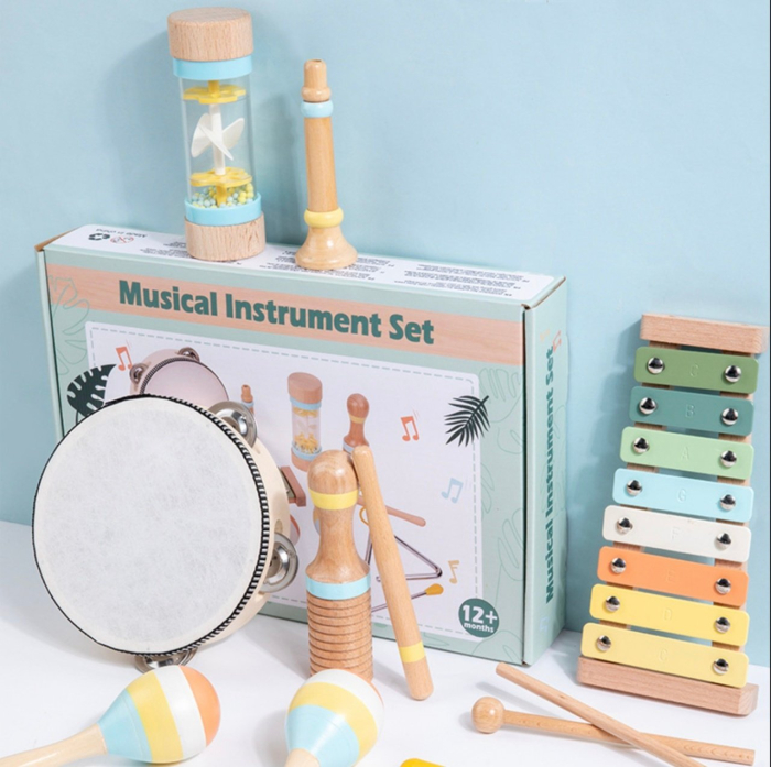 Set Montessori de 9 instrumente muzicale pentru copii, din lemn [3]