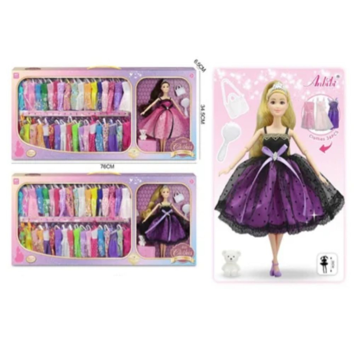 Set Papusa Manechin Anlili Mov Cu 36 Rochii De Schimb Garderoba Si Accesorii 3 Ani [2]