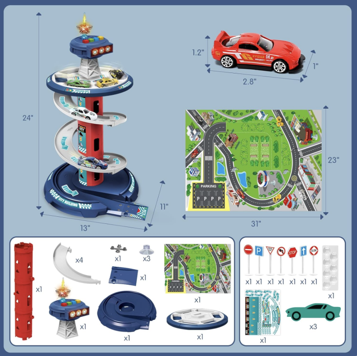 Garaj auto de politie cu pista circulara 3 nivele, sunete, covor si 3 masini, 3+ [7]