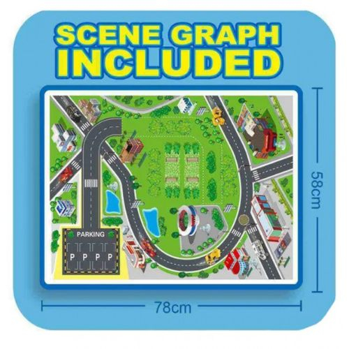 Set parcare pompieri de jucarie cu lift, lumini si covoras oras, 78 piese [4]