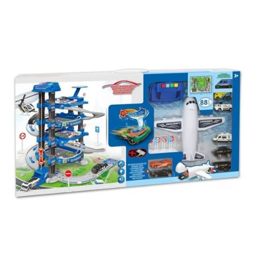 Set parcare politie de jucarie cu lift, lumini si covoras oras, 82 piese [4]