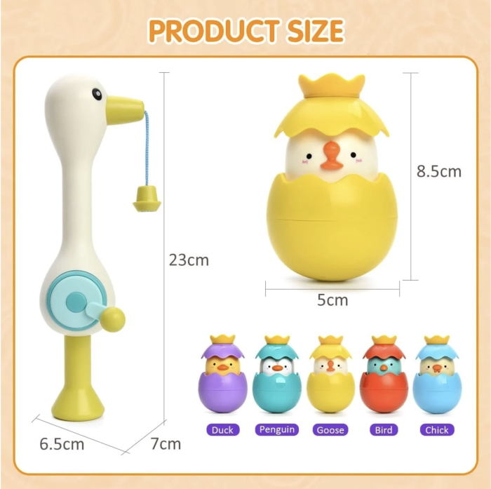 Set pescuit magnetic pentru baie Egreta cu jucarii plutitoare si plasa de depozitare [8]