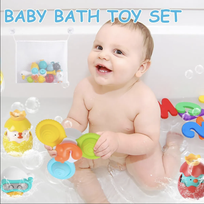 Set pescuit magnetic pentru baie Egreta cu jucarii plutitoare si plasa de depozitare [3]