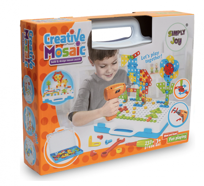 Set constructie copii cu 237 piese si bormasina cu baterii