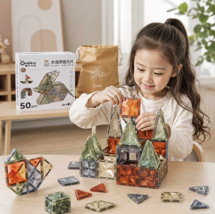 Set placi magnetice de constructie translucide in culori pastel, 50 piese, 3 ani+ [2]