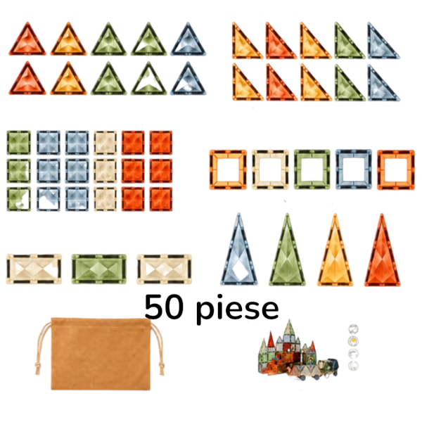 Set placi magnetice de constructie translucide in culori pastel, 50 piese, 3 ani+ [3]