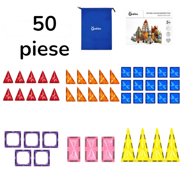 Set placi magnetice de constructie translucide in culori vii, 50 piese, 3 ani+ [6]