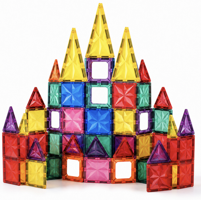 Set placi magnetice de constructie translucide in culori vii, 50 piese, 3 ani+ [3]