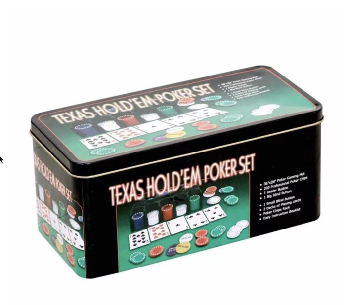 Set Poker Texas Holdem 200 jetoane, 2 pachete carti, covoras, cutie metal [6]