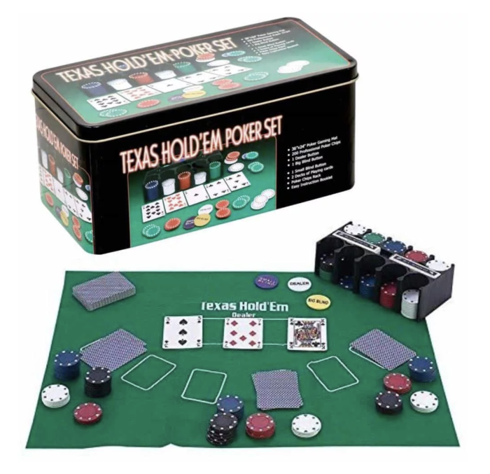 Set Poker Texas Holdem 200 jetoane, 2 pachete carti, covoras, cutie metal [7]
