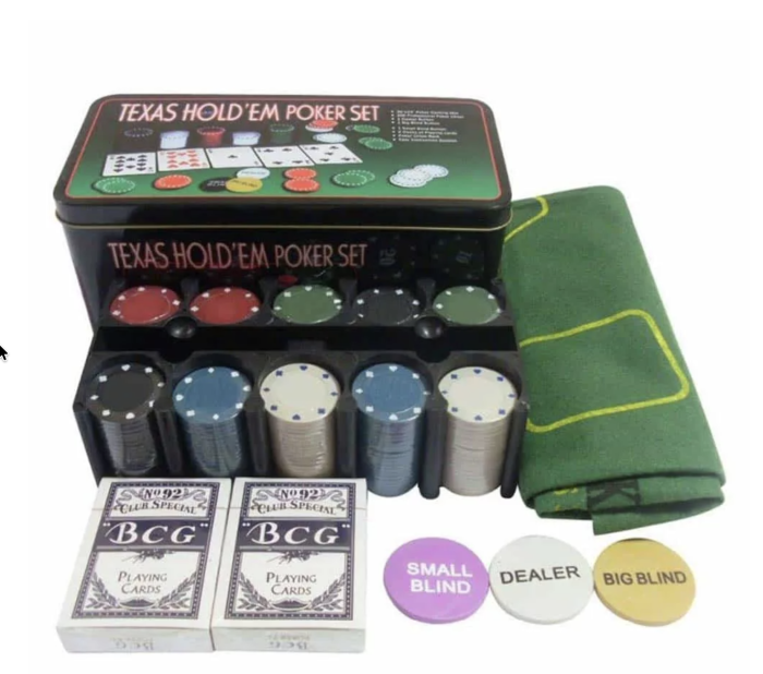 Set Poker Texas Holdem 200 jetoane, 2 pachete carti, covoras, cutie metal [4]