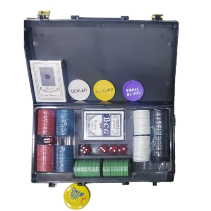 Set Poker 200 jetoane, 2 pachete carti, 4 zaruri, geamantan plastic [3]