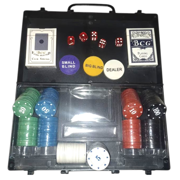 Set Poker 200 jetoane, 2 pachete carti, 4 zaruri, geamantan plastic [2]