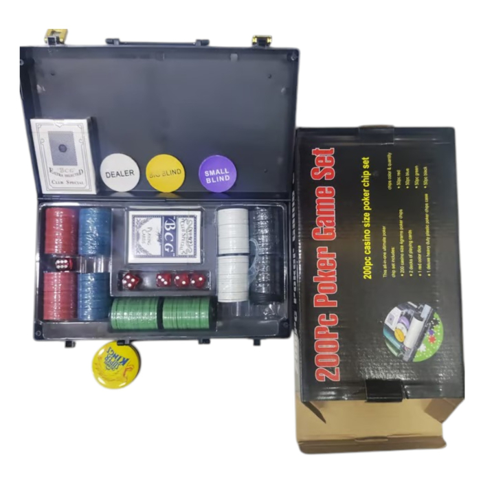 Set Poker 200 jetoane, 2 pachete carti, 4 zaruri, geamantan plastic [4]