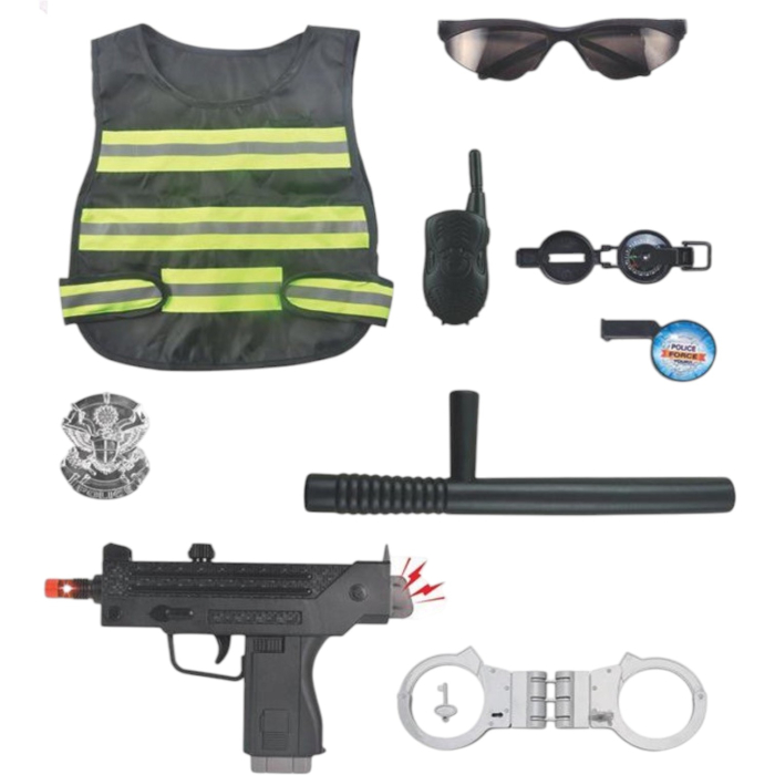 Set Politie Copii 9 Piese Vesta Arma Cu Sunete Lumini Catuse Baston 44x23 cm 6 Ani [3]