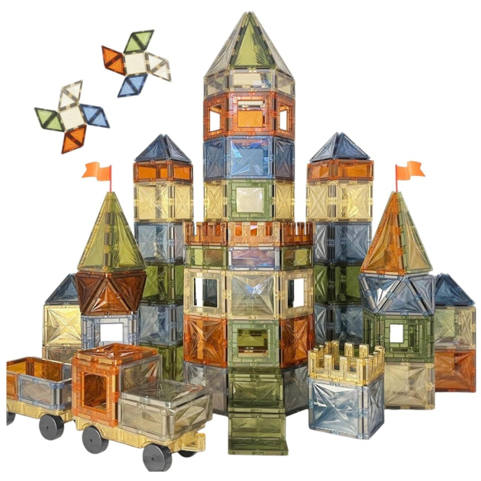 Set STEM 100 Piese Magnetice Transparente de Construit ,   Magnetic Tiles