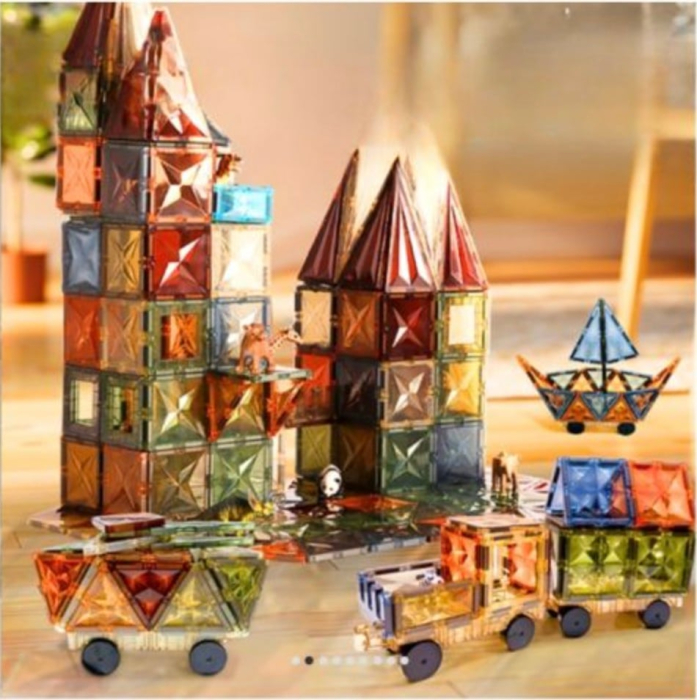 Set STEM 100 Piese Magnetice Transparente de Construit – Magnetic Tiles [6]