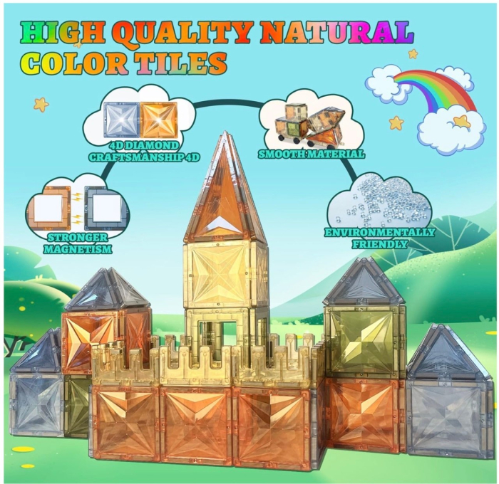 Set STEM 100 Piese Magnetice Transparente de Construit – Magnetic Tiles [10]