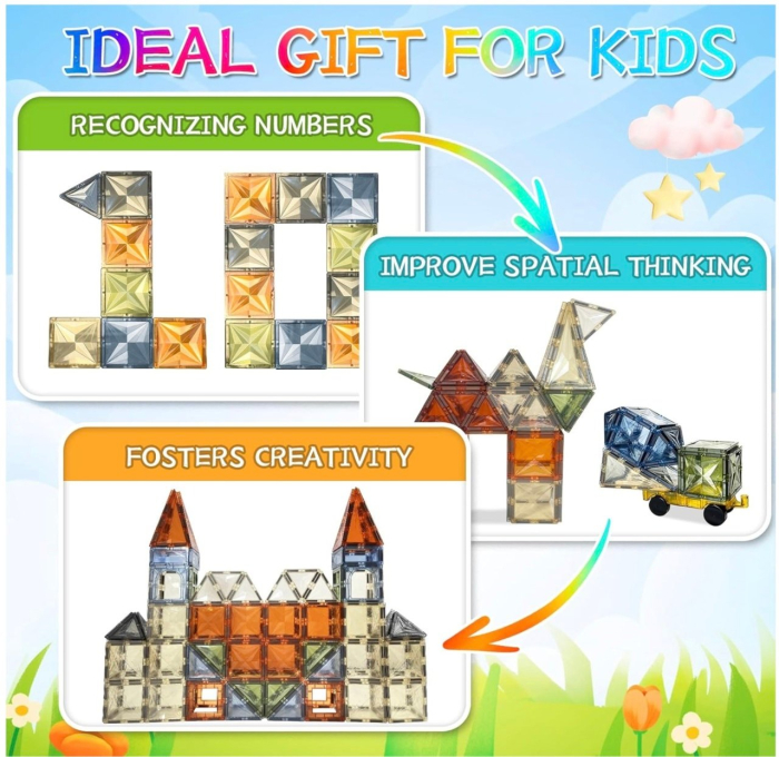 Set STEM 100 Piese Magnetice Transparente de Construit – Magnetic Tiles [8]