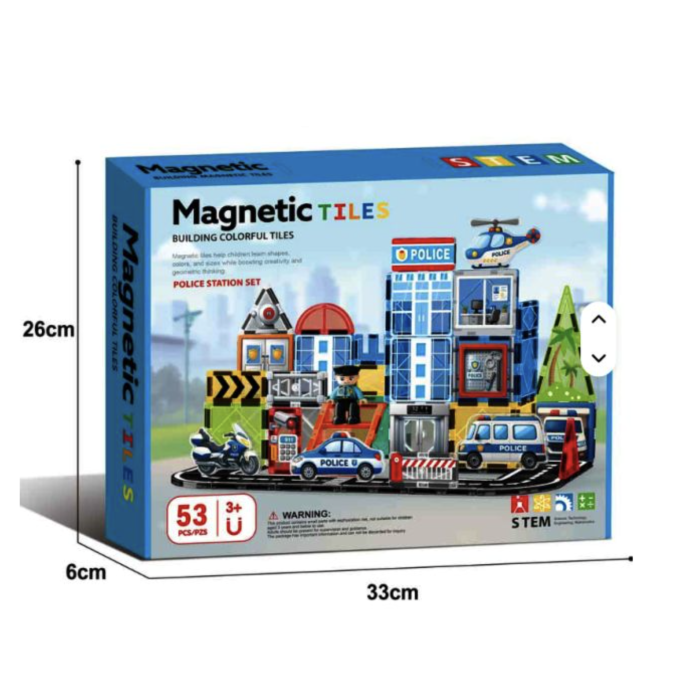 Set STEM Magnetic Tiles Police Station cu 53 piese magnetice pentru constructii [6]