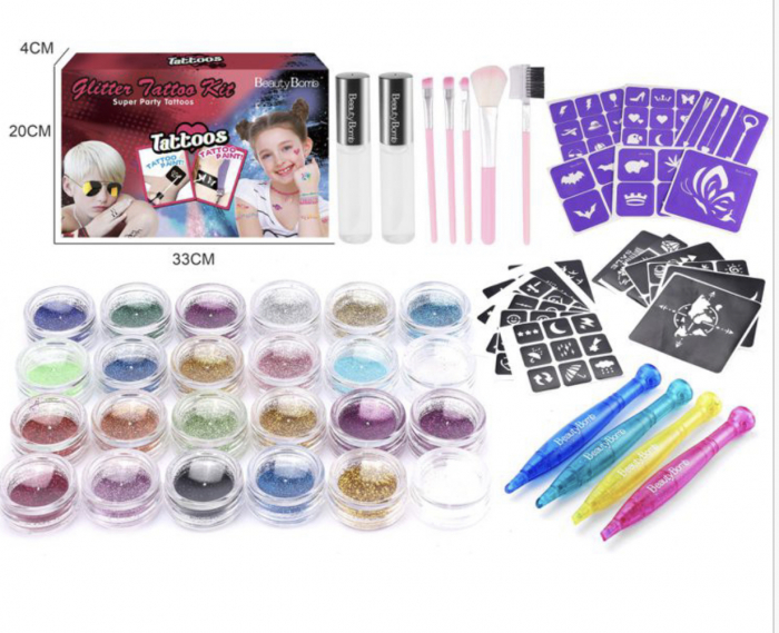 Set tatuaj cu sclipici pentru copii, Beauty Bomb, cu 24 culori [3]