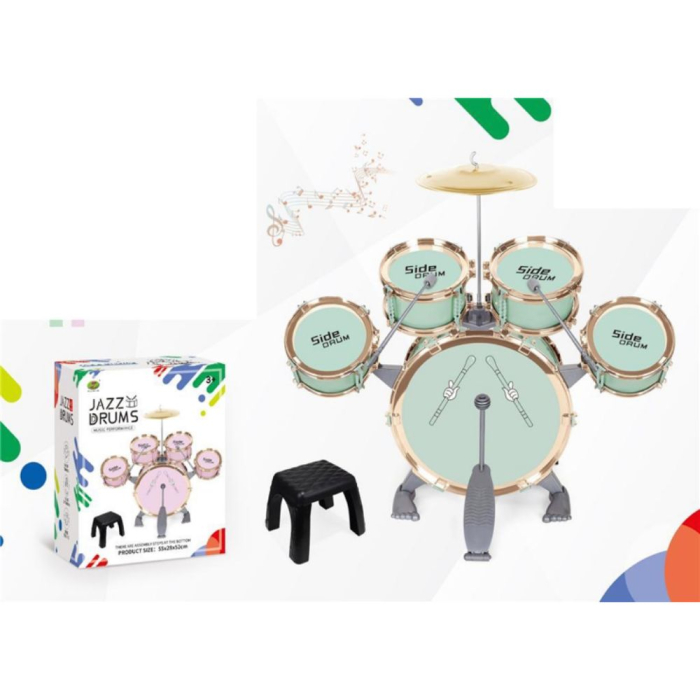Set 5 Tobe Verde Pentru Copii Jazz Drum Cu Cinel Scaun Si Pedala Plastic ABS 3 Ani [7]