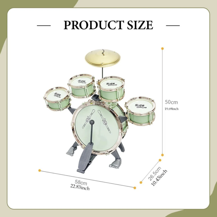 Set 5 Tobe Verde Pentru Copii Jazz Drum Cu Cinel Scaun Si Pedala Plastic ABS 3 Ani [6]