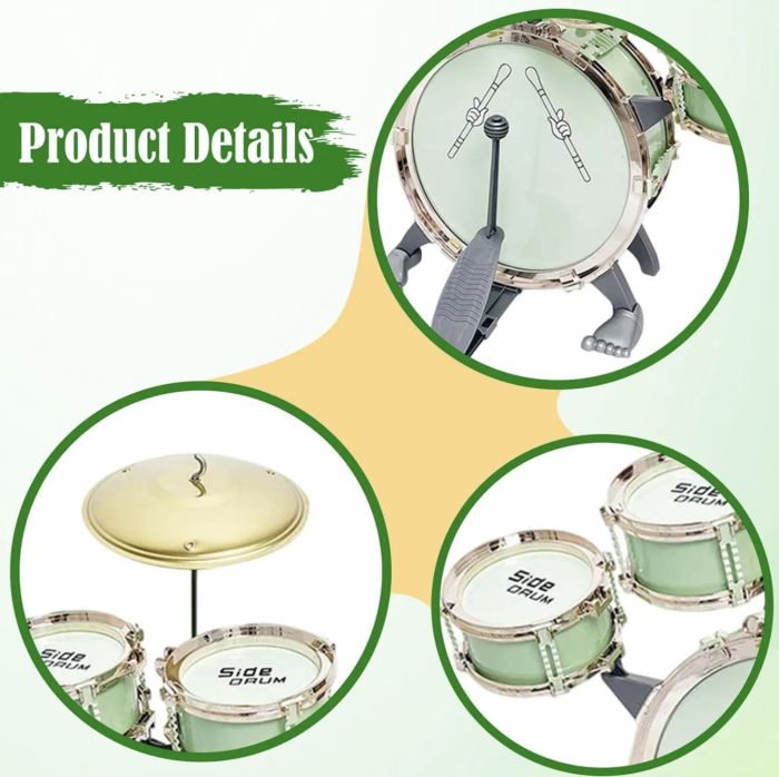 Set 5 Tobe Verde Pentru Copii Jazz Drum Cu Cinel Scaun Si Pedala Plastic ABS 3 Ani [5]