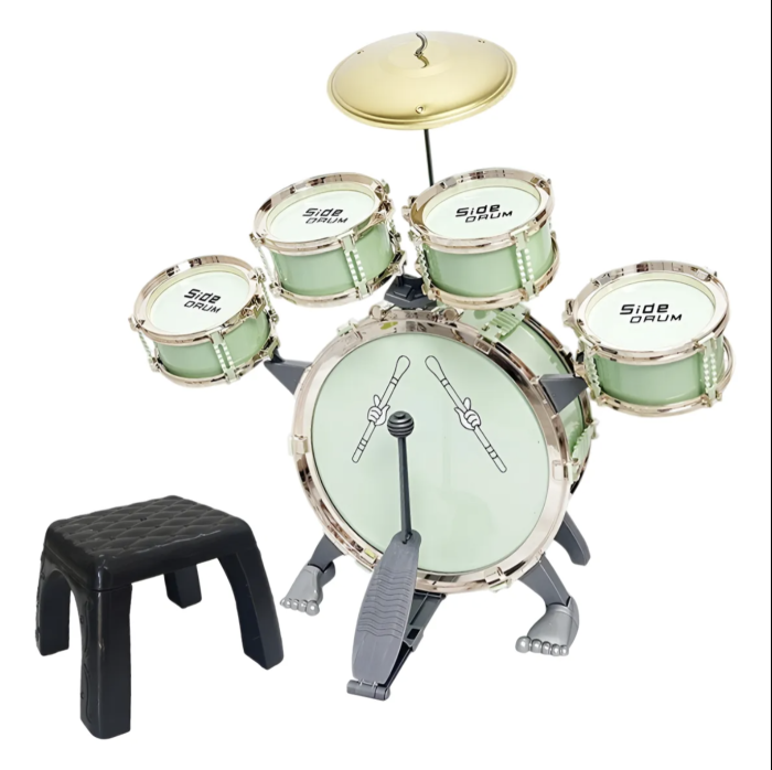 Set 5 Tobe Verde Pentru Copii Jazz Drum Cu Cinel Scaun Si Pedala Plastic ABS 3 Ani [2]