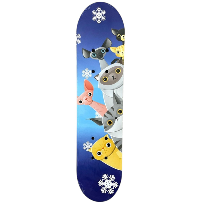 Skateboard pentru Copii, din Lemn, 60 cm - Pisici Albastru [3]