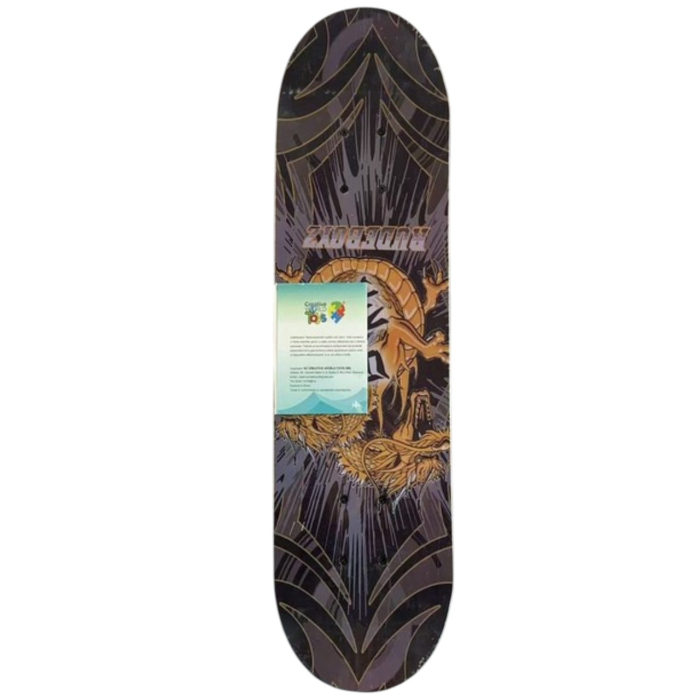 Skateboard pentru Copii, din Lemn, roti cu lumini, 72 cm - Rudeboyz Dragon Gri [3]