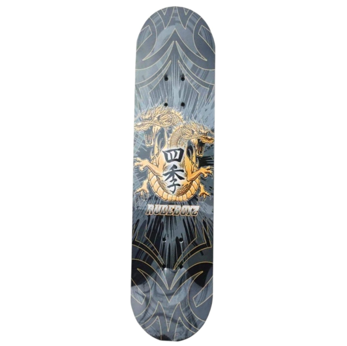 Skateboard pentru Copii, din Lemn, roti cu lumini, 72 cm - Rudeboyz Dragon Gri [2]