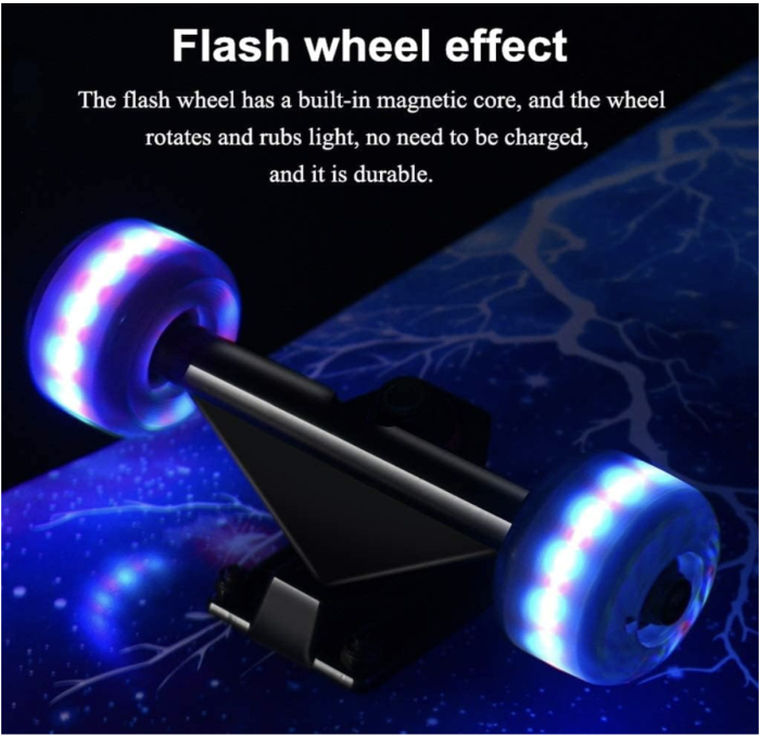 Skateboard pentru Copii, din Lemn, cu roti luminoase, 80 cm - Astronaut [5]