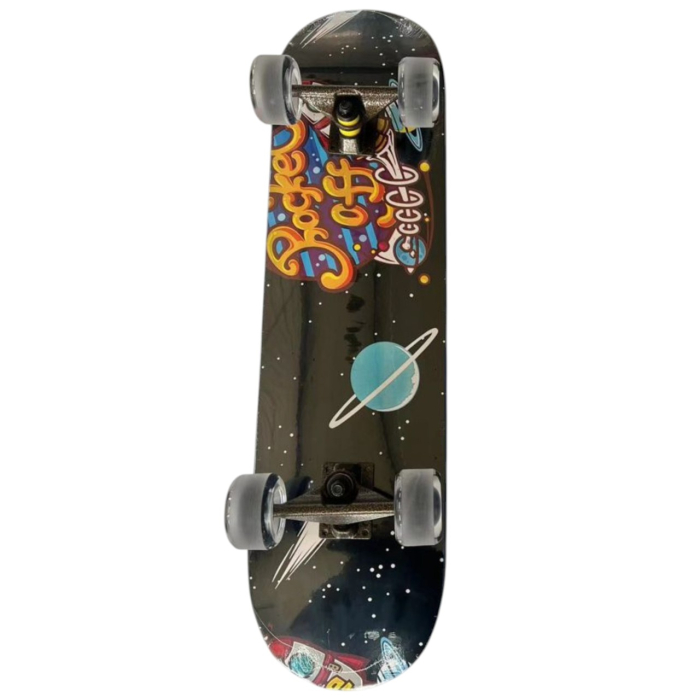 Skateboard pentru Copii, din Lemn, cu roti luminoase, 80 cm - Rocket Off Negru [3]