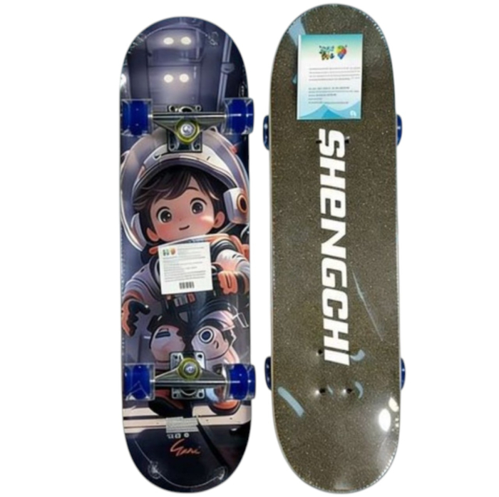 Skateboard pentru Copii, din Lemn, cu roti luminoase, 80 cm - Astronaut [2]