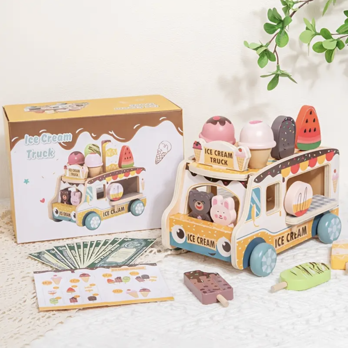 Stand mobil din lemn Ice Cream Shop cu inghetata stivuibila si accesorii, +3 ani [6]