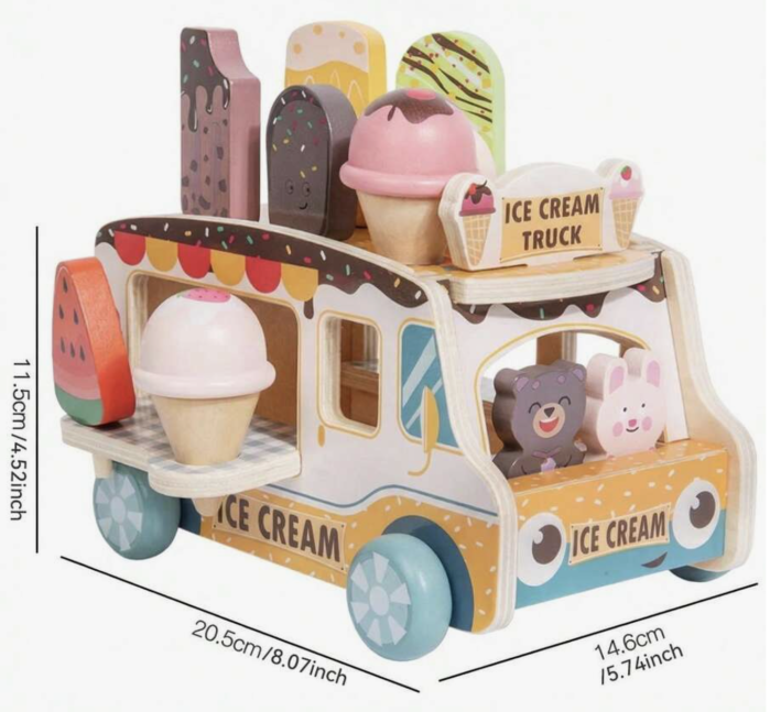 Stand mobil din lemn Ice Cream Shop cu inghetata stivuibila si accesorii, +3 ani [4]