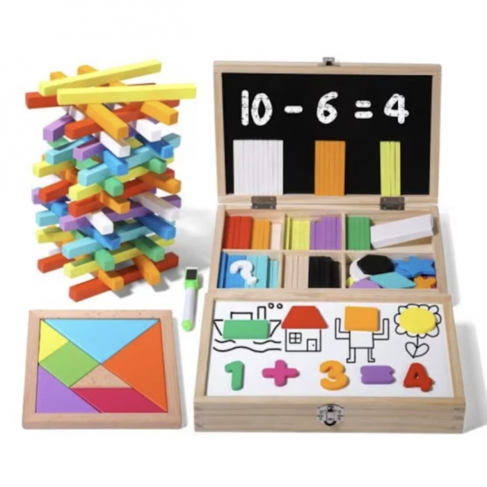 Tabla 3 in 1 Trusa de matematica cu 100 betisoare, din lemn