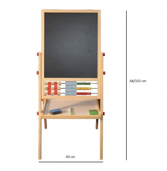Tabla cu inaltime reglabila 62-100 cm, magnetica, cu doua fete, cu abac, din lemn [5]